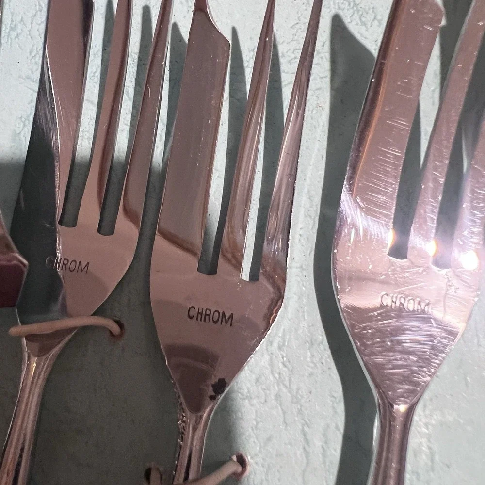 Vintage German Bakelite Cake Forks Server Set 7pc CHROM Art Deco Boxed